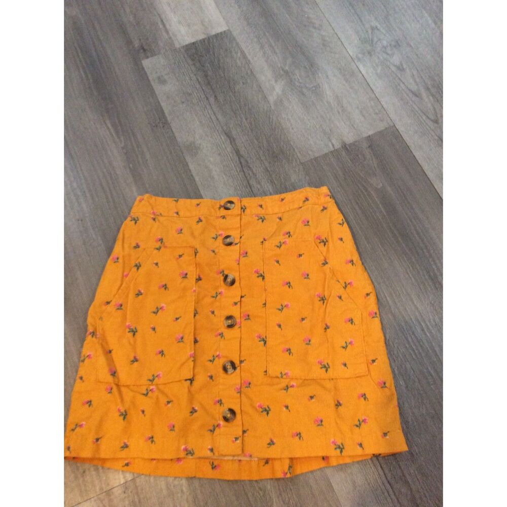 AEO Button Front Corduroy A-line Mini Skirt Women’s Small Yellow Floral Cotton